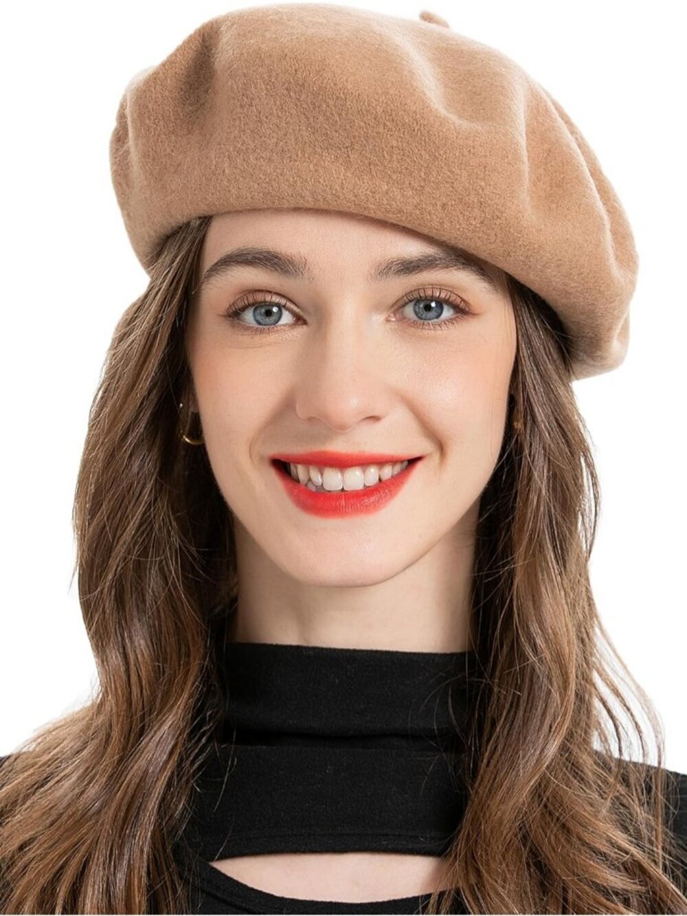 Women's Wool French Beret Hat Comfortable Solid Color Soft Beret Cap Camel